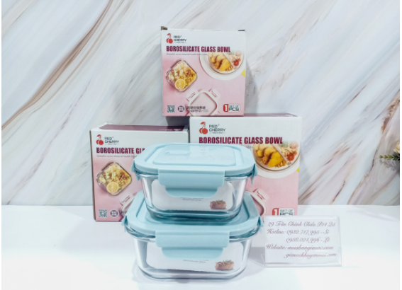 Hộp cơm văn phòng thủy tinh, Hộp đựng thực phẩm hình vuông cao cấp có nắp hút chân không, đa năng -Thố thủy tinh vuông