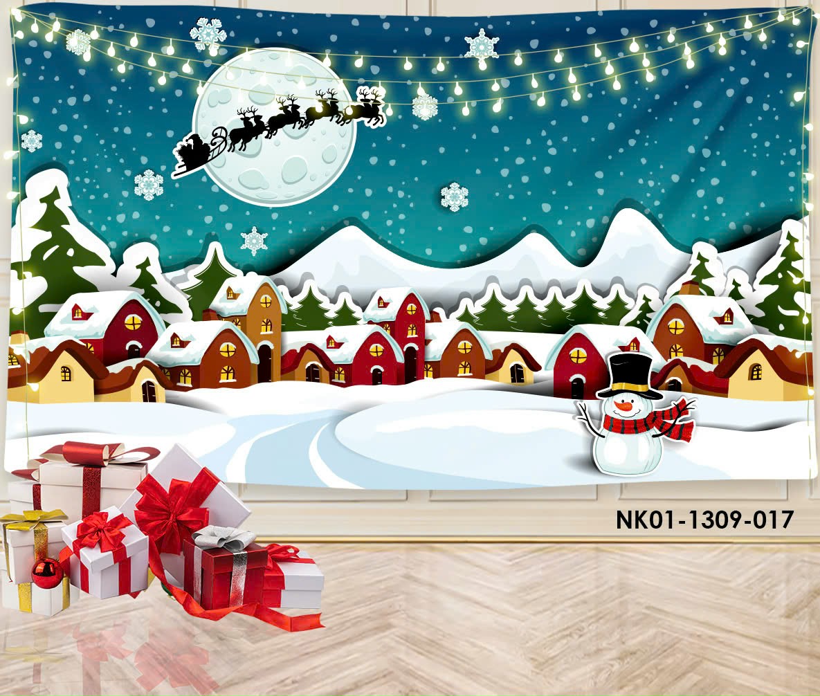   Tặng đinh móc+keo dán  Tranh vải treo tường backdrop giáng sinh noel,trang trí sự kiện 