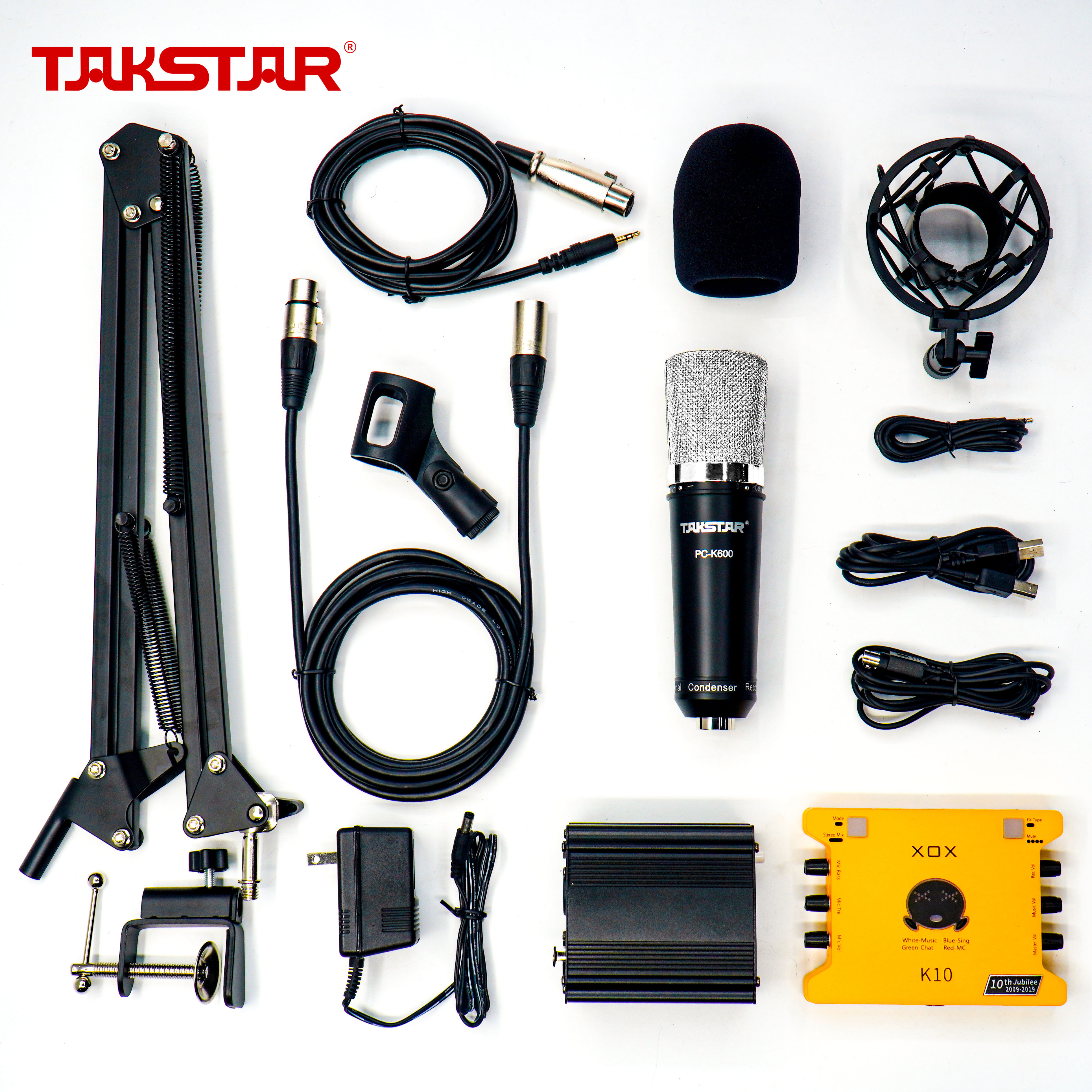 Bộ Mic Livestream Hát Karaoke Chính Hãng Giá Rẻ Đầy Đủ Sound Card XOX K10, Mic Takstar PC-K600, Nguồn 48V & Phụ Kiện Bảo Hành 1 Năm