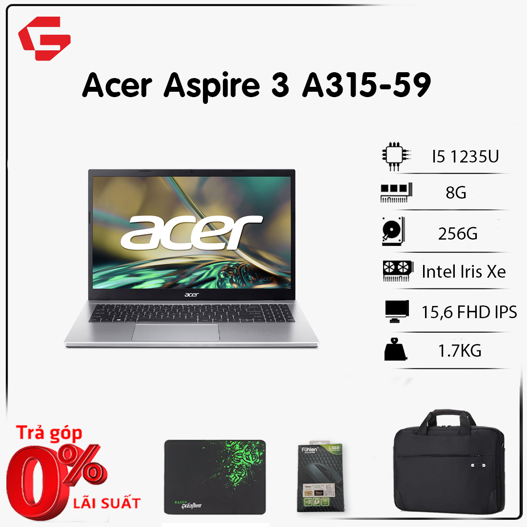 [New Outlet] Laptop Acer aspire 3 A315 – 59 (Core I5 – 1235U / RAM 8GB/ SSD 256GB,Intel Iris Xe Graphics/ 15.6'' FHD )