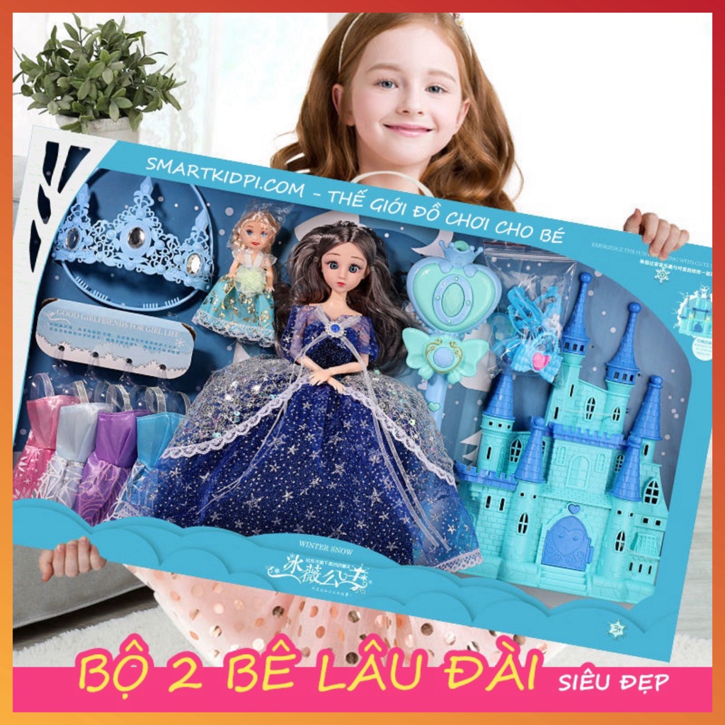 Bộ 2 búp bê elsa kèm lâu đài công chúa, hộp quà tặng cho bé,đồ chơi bé gái ,đồ chơi búp bê