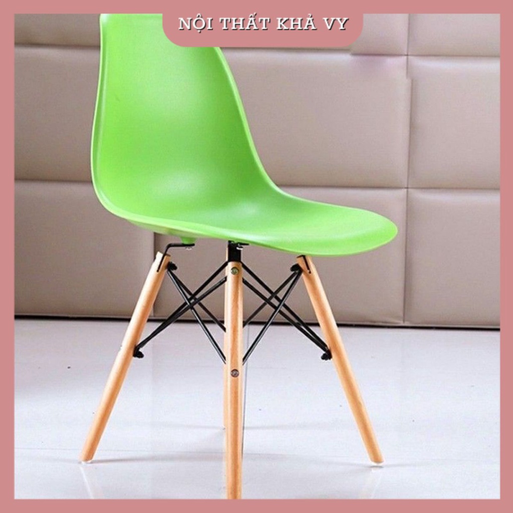 Ghế Eames lưng nhựa chân gỗ nhiều màu decor văn phòng, phòng khách, quán cafe – Nội thất Khả Vy