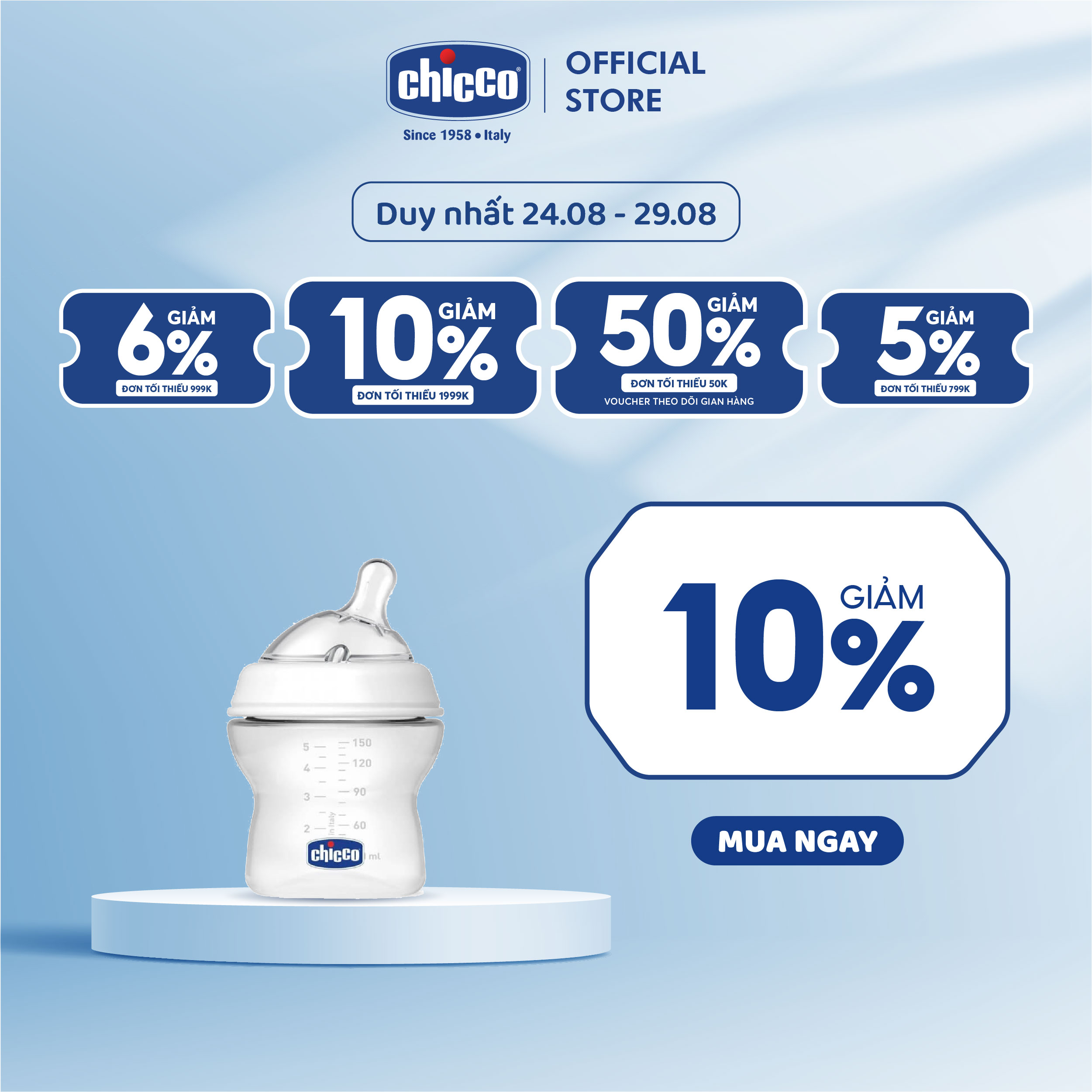 Bình sữa núm nghiêng Pisa Natural Feeling 0M+ Chicco 150ml