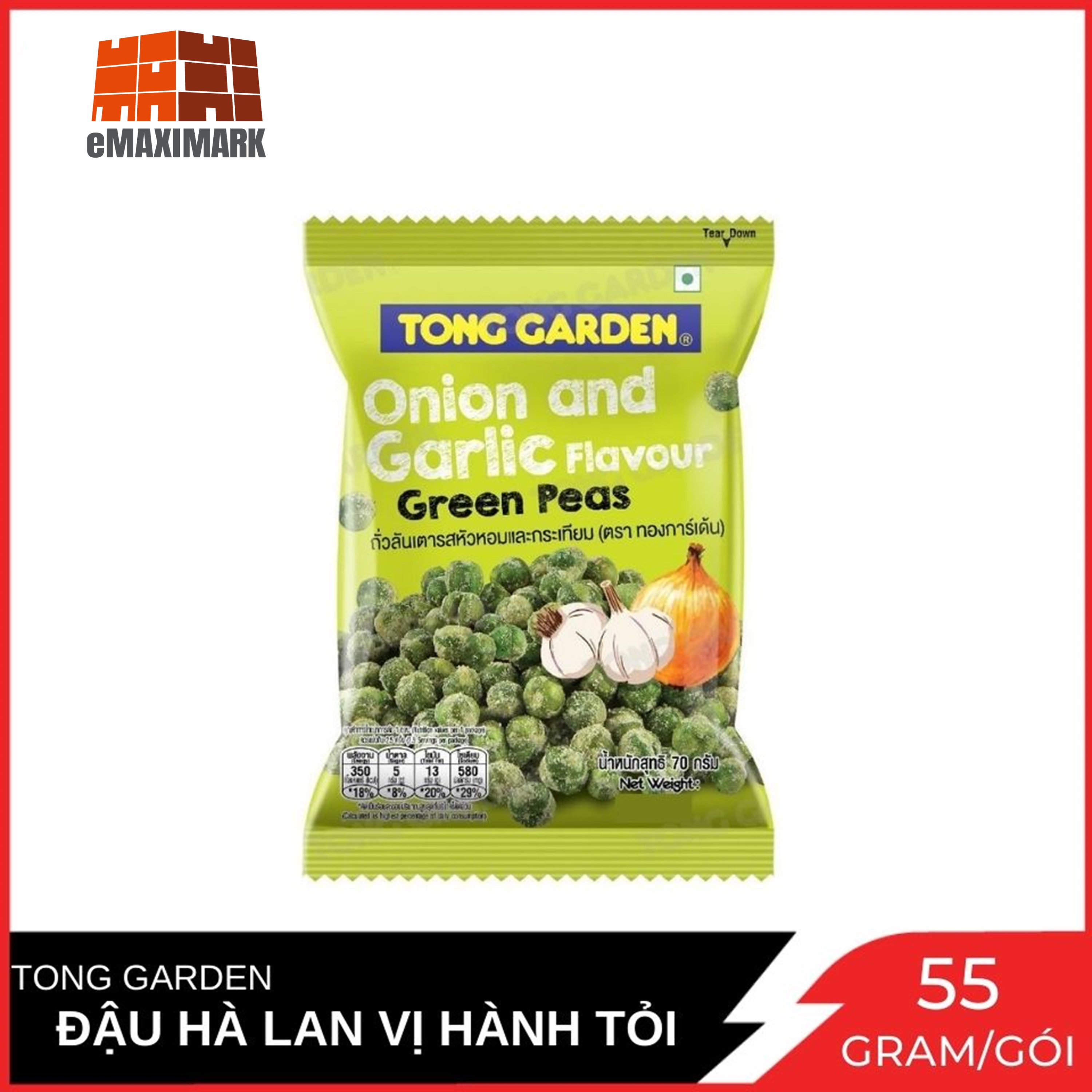 Đậu hà lan tong garden vị hành tỏi gói 55g