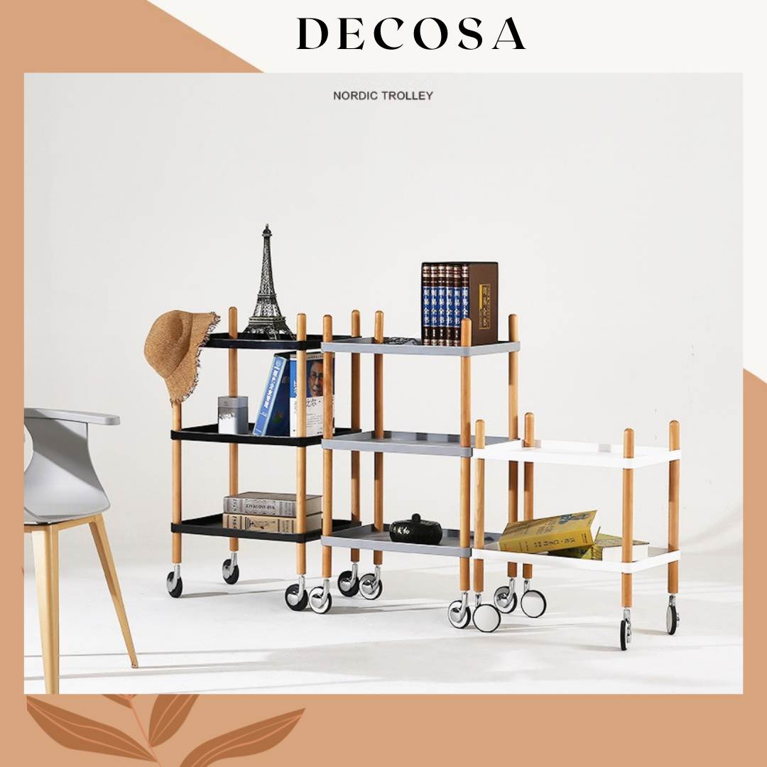 Kệ gỗ đa năng 2 tầng có bánh xe hợp kim DECOSA