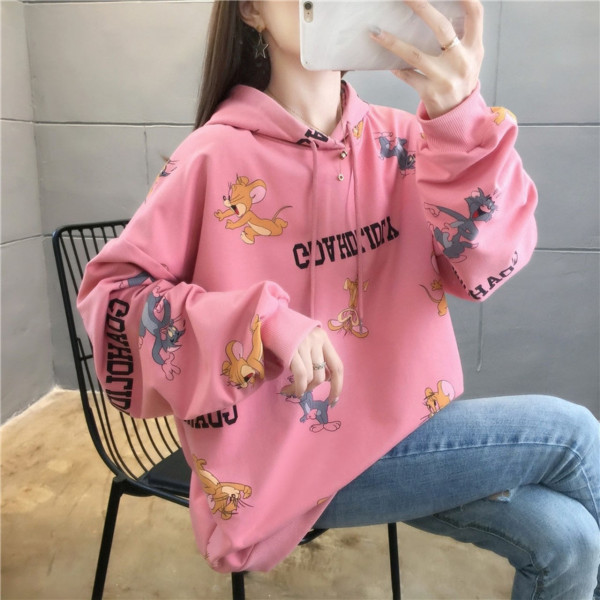 ÁO KHOÁC HOODIE NỮ CUTE  FROM RỘNG TOM VÀ JEERY DUYÊN DÁNG XINH ĐẸP 2020 NEW SKY MAX