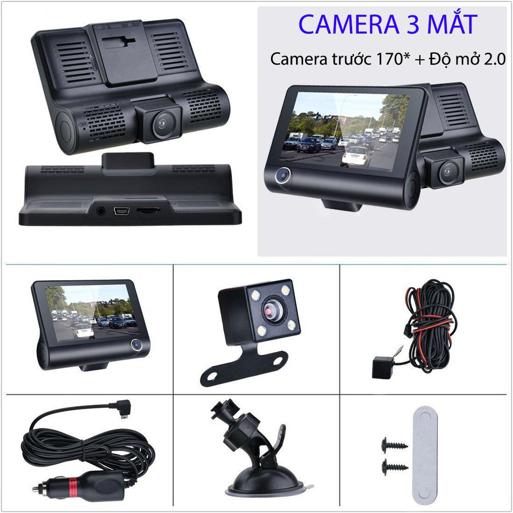 CAM HÀNH TRÌNH 3 CAM X005 (TRƯỚC, SAU, LÙI)-Camera hành trình ô tô 3 mắt X005, màn hình 4 inch full HD 1080, camera sau CHỐNG NƯỚC, góc quay SIÊU RỘNG 170 độ, camera hành trình, cam hành trình oto, cam hành trình ô tô, cam hành trình BẢO HÀNH 6 T