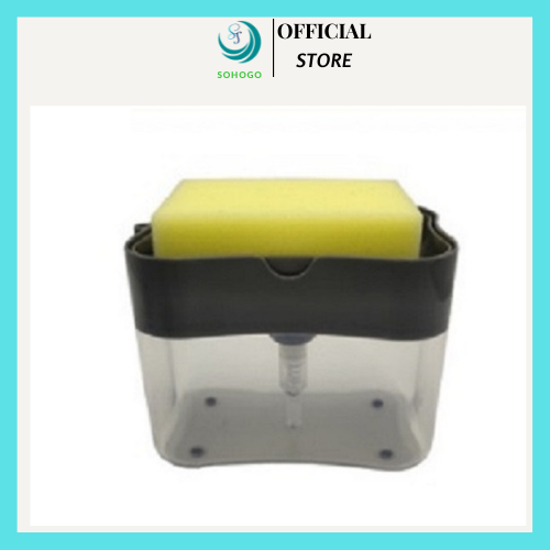 Hộp đựng nước rửa chén kèm vòi bơm 2 in 1+Tặng kèm miếng rửa chén-Hộp đựng nước rửa tay, Bộ Dụng Cụ Để Xà Bông, Sữa Tắm, Nước Rửa Chén, Cực Kỳ Tiện Lợi, Chất Liệu Nhựa PP Loại Tốt