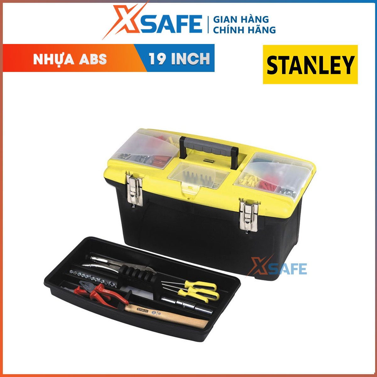 Hộp dụng cụ stanley 1-93-285 19 inch hộp đựng dụng cụ stanley chất liệu nhựa mỏng nhẹ có tay xách, chức năng tiện lợi, bao gồm 2 ngăn –