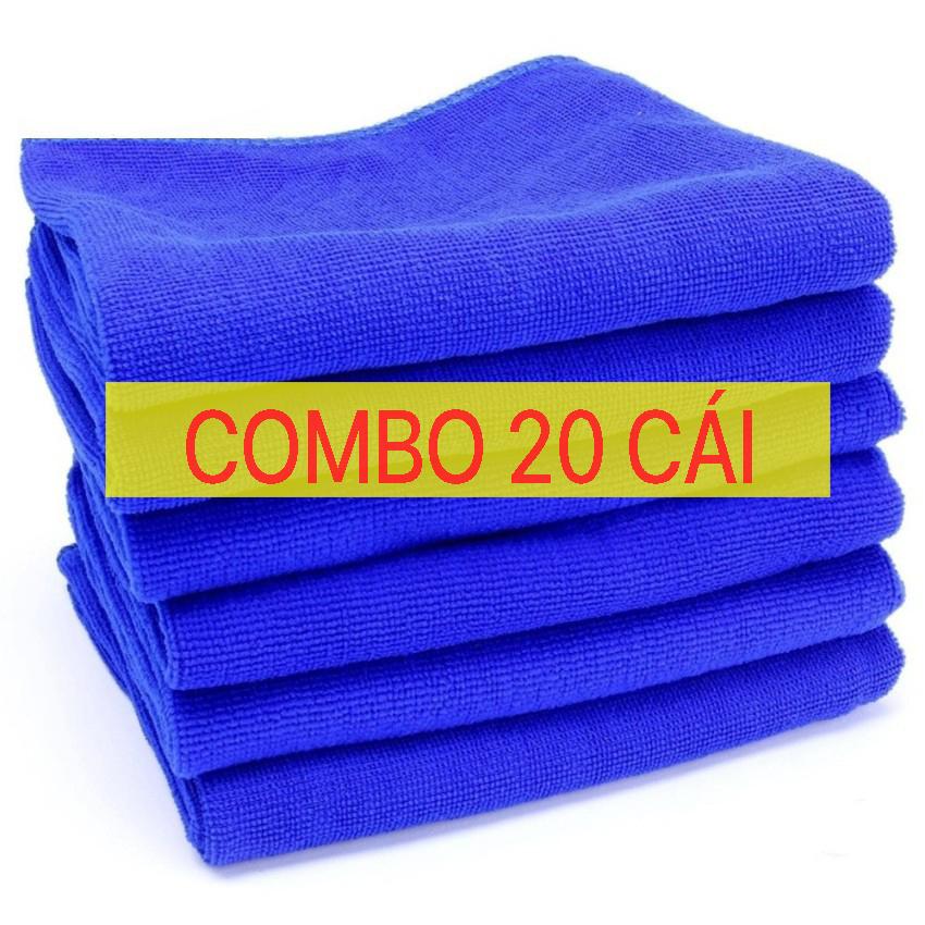 COMBO 20 Khăn lau xanh dương microfiber 30x30cm cho ô tô, xe hơi, xe máy 20B7849 - Màu xanh