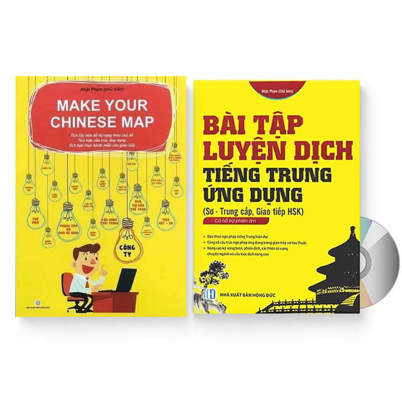 [HCM]Sách- Combo 2 sách Bài tập luyện dịch tiếng Trung ứng dụng (Sơ -Trung cấp Giao tiếp HSK có mp3 nghe có đáp án)+ Make your Chinese map Bản đồ tư duy từ vựng Tiếng Trung theo chủ đề + DVD tài liệu