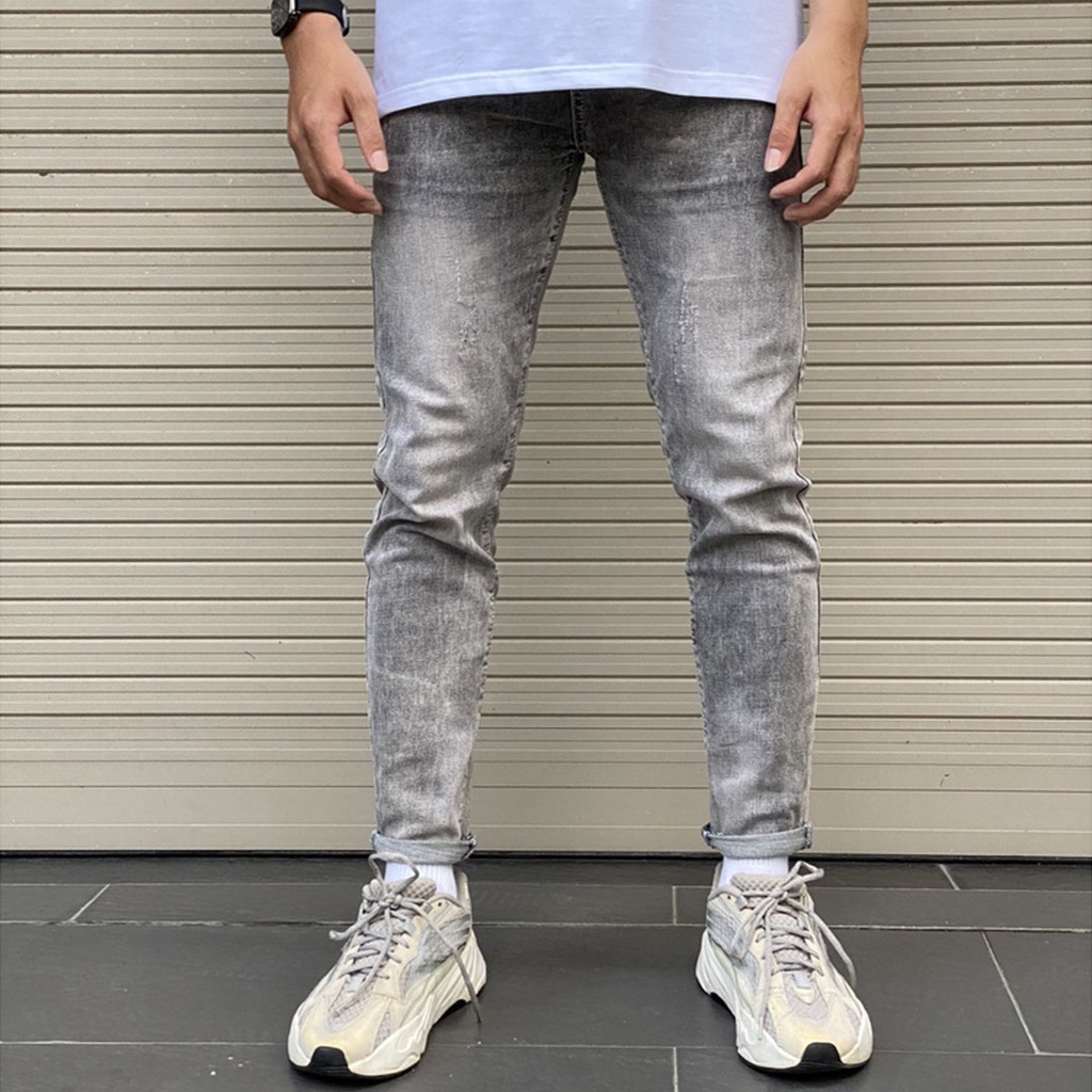 Quần jeans nam xám trơn mẫu bazic