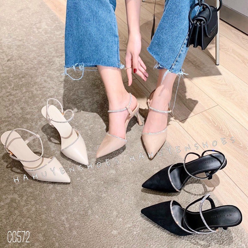 Giày cao gót công sở đính đá, gót nhọn 5cm