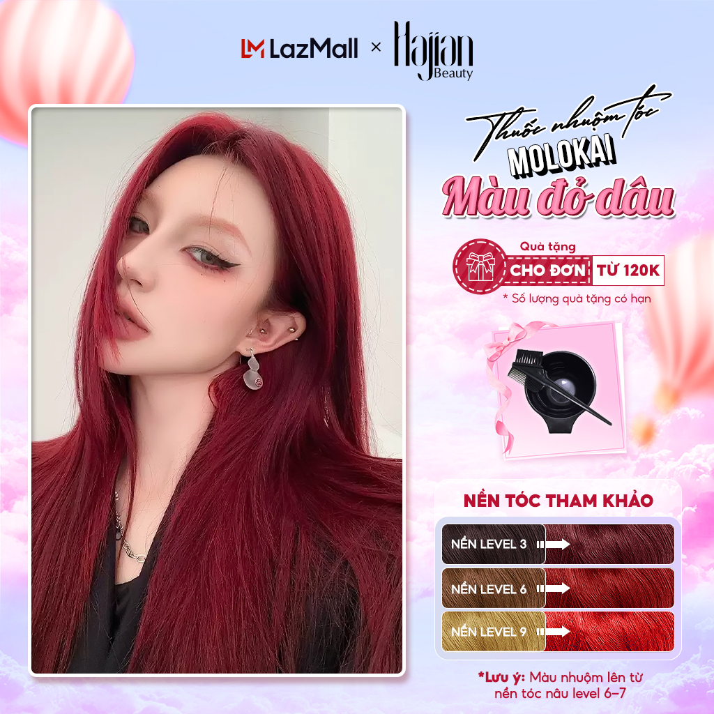 Thuốc nhuộm tóc màu đỏ dâu Molokai, nhuộm tóc tại nhà chứa collagen tảo biển siêu dưỡng - Hajian Beauty
