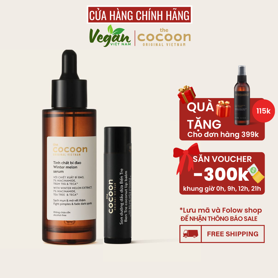 Tinh chất bí đao làm sáng da cải thiện nhờn loại bỏ vết đỏ cocoon viet nam (Winter melon serum) 70ml tặng son dưỡng môi