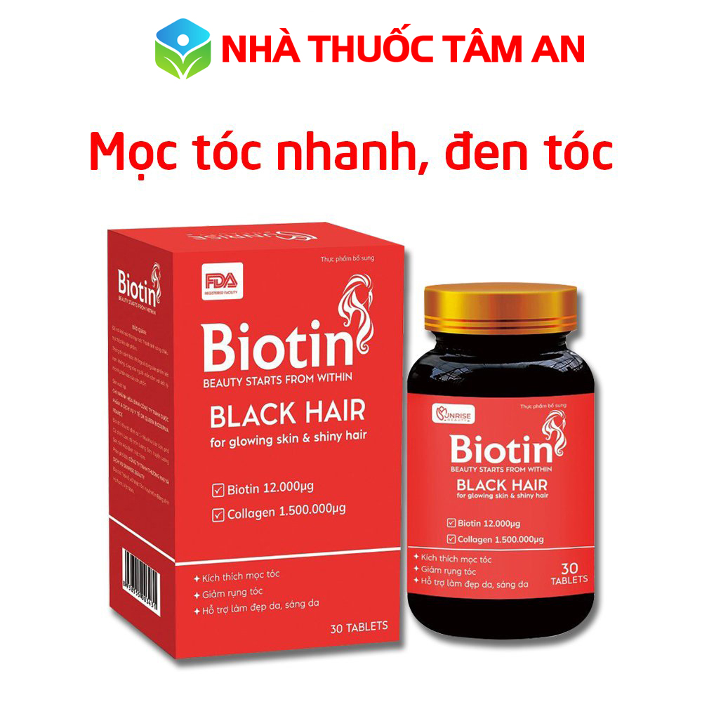 Viên uống khỏe tóc Biotin Black Hair giúp mọc tóc, giảm gãy rụng tóc, tóc yếu, hư tổn - 30 viên
