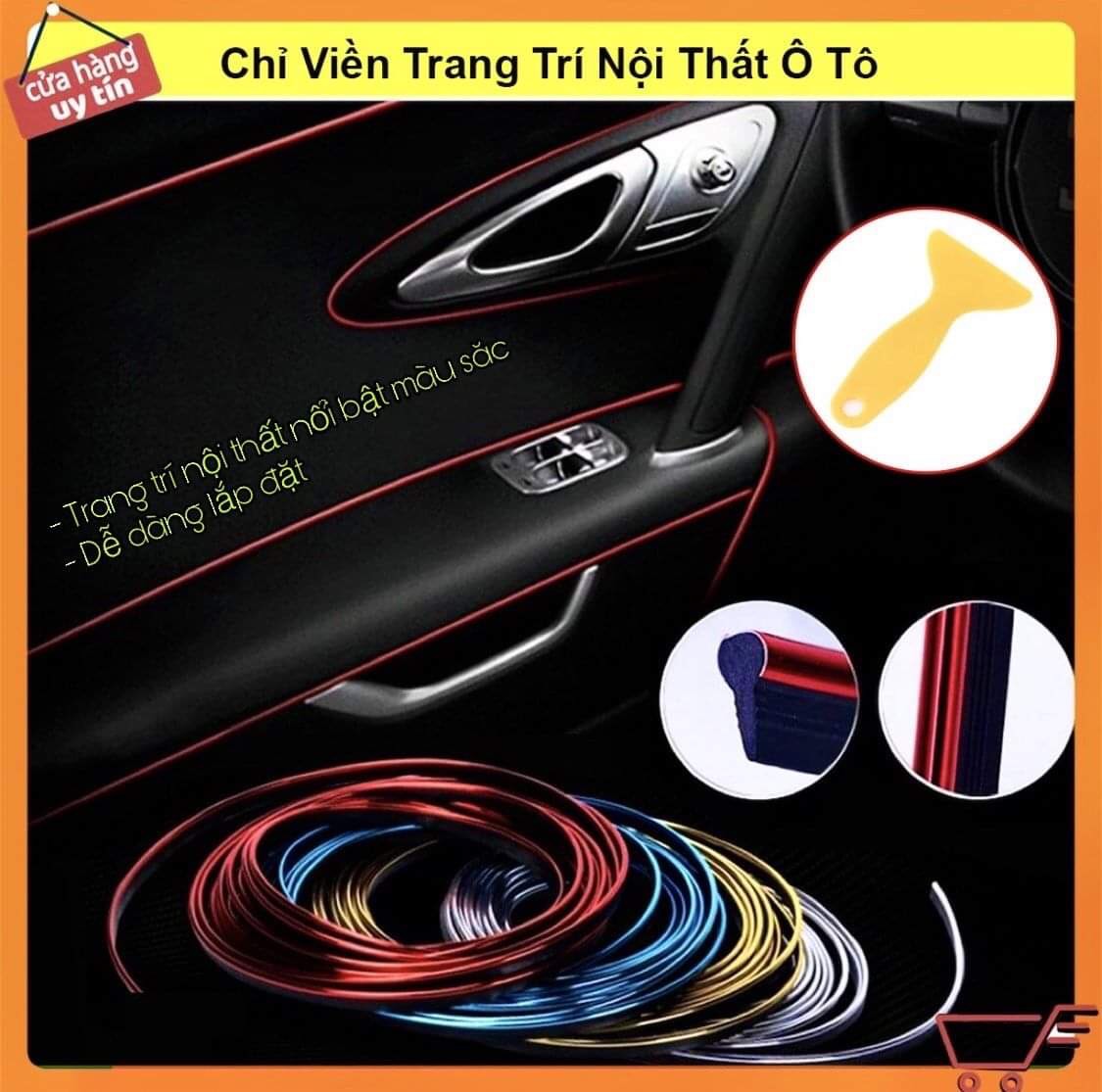 CHỈ NẠP VIỀN Trang Trí Nội Thất Ô Tô Xe Hơi (cuộn 5m, nhiều màu sắc)