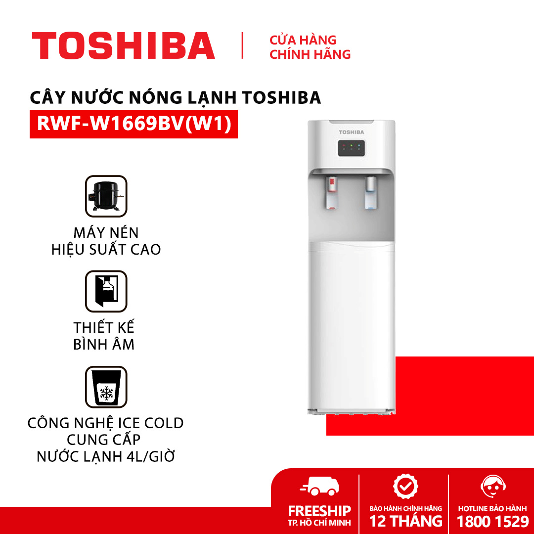 [TRẢ GÓP 0%] Cây nước nóng lạnh Toshiba RWF-W1669BV(W1)- Có khoang chứa đựng ly tách, Khóa vòi nước nóng, Thiết kế bình âm trong tủ, Công nghệ làm lạnh Ice cold. Hàng chính hãng, bảo hành 12 tháng, chất lượng Nhật Bản