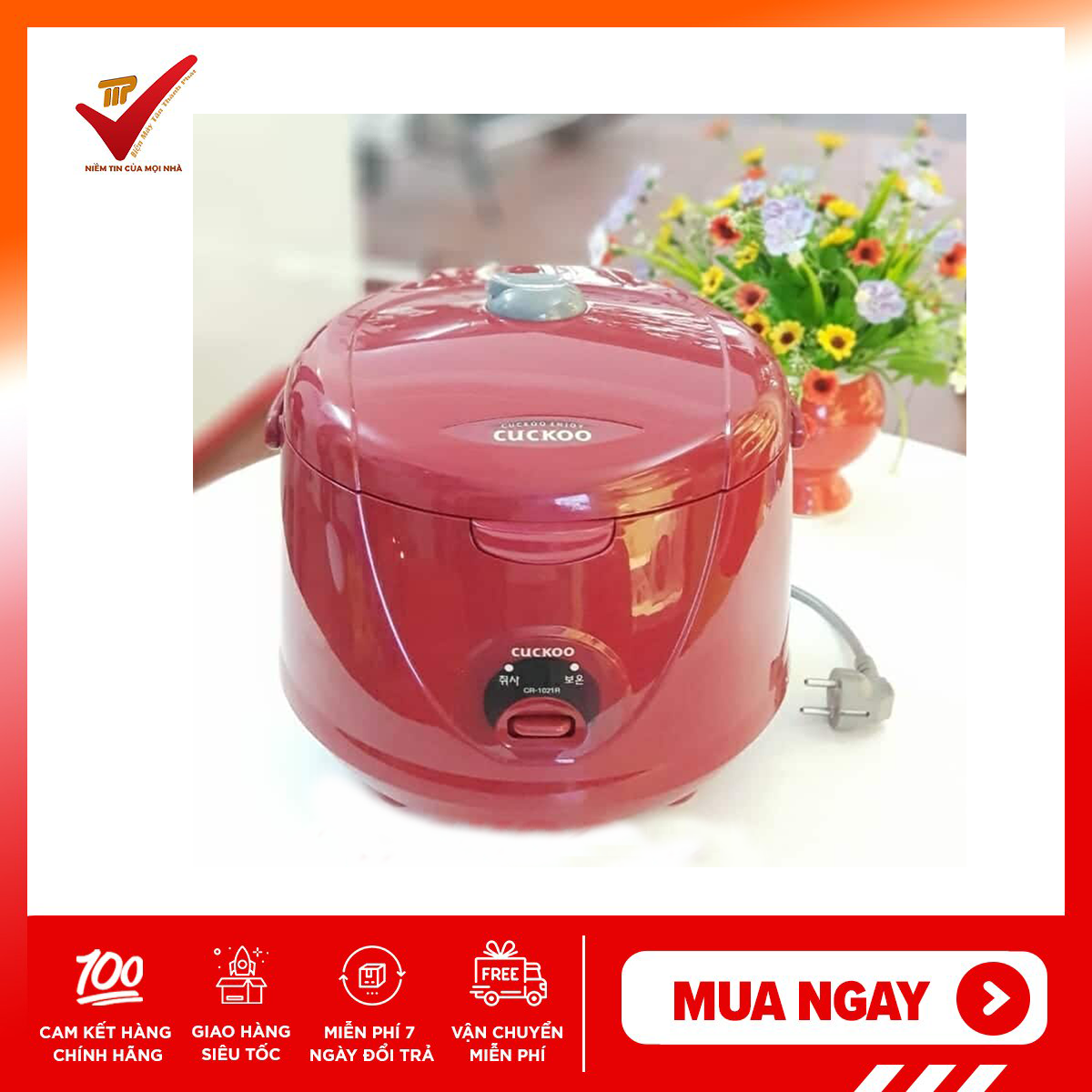 [BẢO HÀNH CHÍNH HÃNG] Nồi cơm điện ít Cuckoo CR-1021 1.8L (ĐỎ) HÀNG NỘI ĐỊA