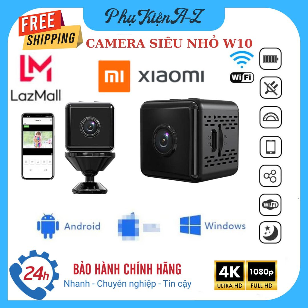 LazMaII Chính Hãng Sale 50% Camera Mini Xiaomi, Camera Siêu Nhỏ Kết Nối Điện Thoại, Camera Mini Siêu Nhỏ Wifi W10 FULL HD 1080P, Camera Giám Sát An Ninh Wifi, Tầm Nhìn Ban Đêm Siêu Nét.