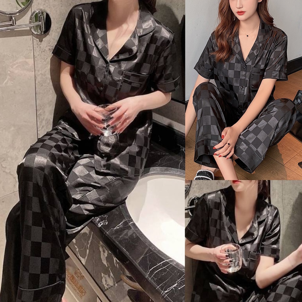 SQ018 Set đồ bộ lụa gấm satin pijama cộc tay quần dài mặc nhà sang chảnh Bộ ngủ nữ các màu pyjama hot hit