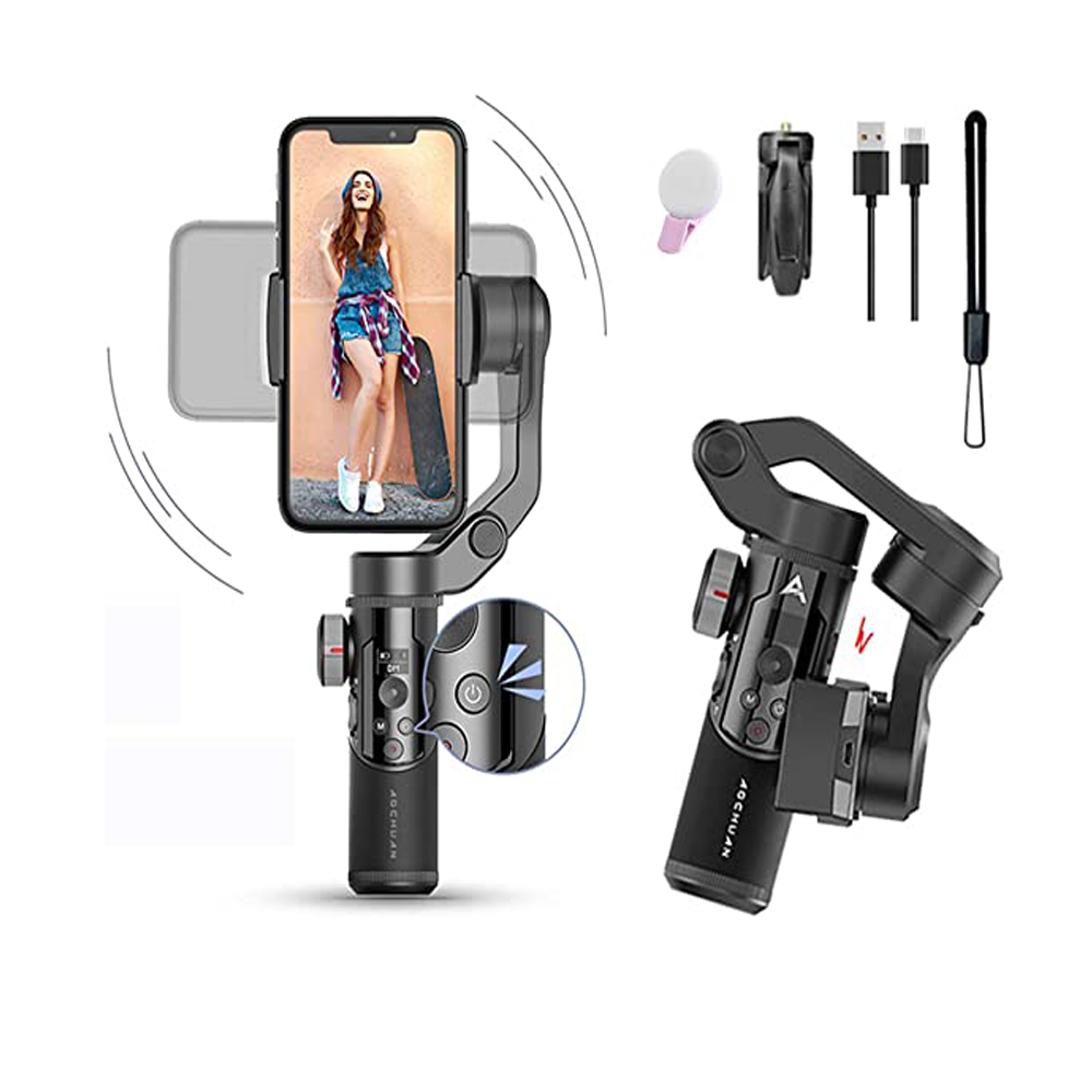 Gimbal chống rung giá rẻ, gimbal chống rung cho điện thoại aochuan smart xr 3-axis handheld, gậy quay phim chống rung tự theo dõi chuyển động , kết nối ios & android & dji om4 & smooth 4, dung lượng pin khủng sử dụng liên tục 3-4h