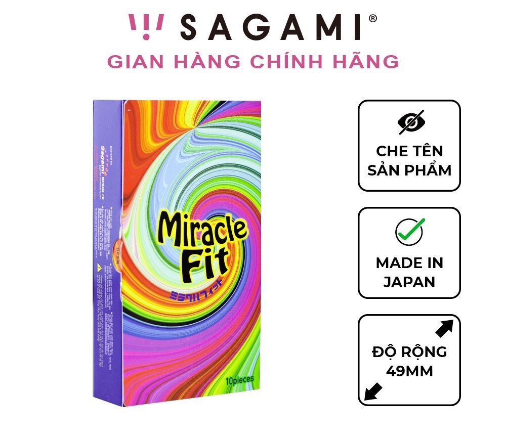 Bao cao su Sagami Miracle Fit Size Nhỏ Ôm Sát,  Siêu Mỏng cảm giác chân thật - Hộp 10 bao