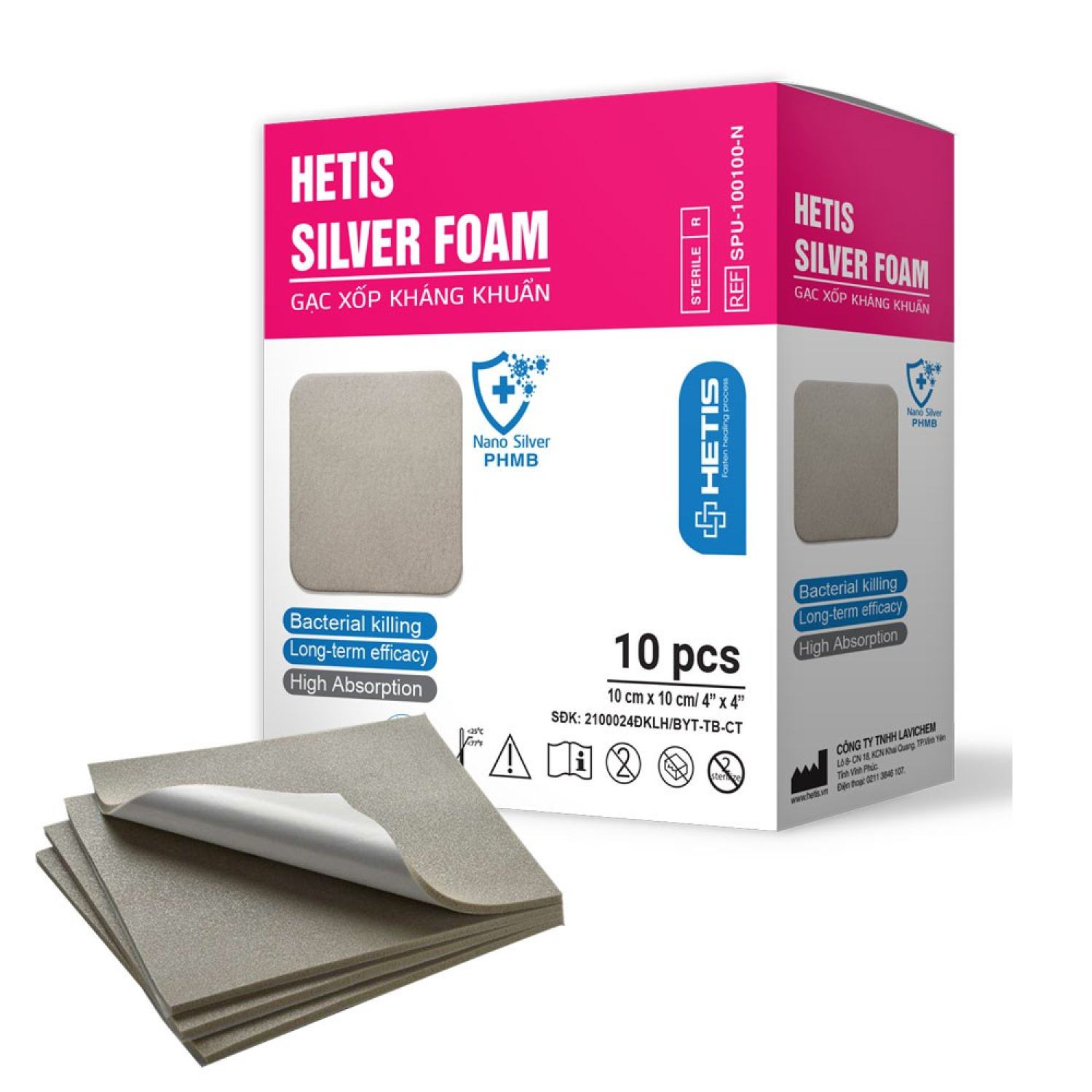 Hetis Silver Foam - Gạc xốp kháng khuẩn hút dịch chống tỳ đè tinh chất Bạc