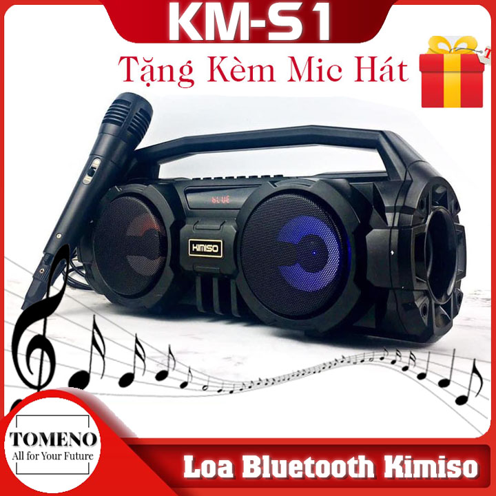 ( Bảo hành 12 tháng ) Loa Bluetooth Kimiso KM-S1 Hát Karaoke Kèm Micro Có Dây , Trải nghiệm âm thanh sống động dùng đèn led đổi màu theo điệu nhạc , loa thùng - loa kẹo kéo - loa hát tết