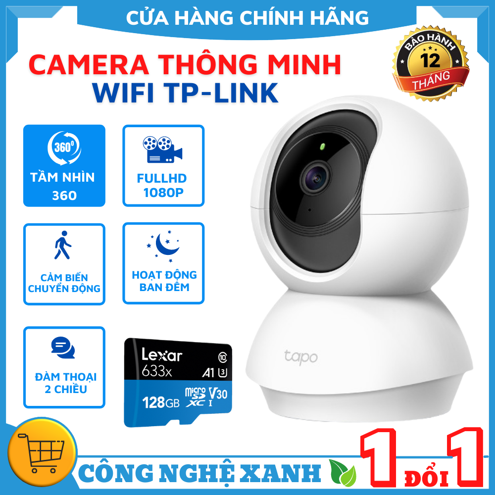 Camera wifi tp-link tapo c200 - camera giám sát an ninh, độ phân giải 1080p full hd quay quét 360 độ - bảo hành 12 tháng