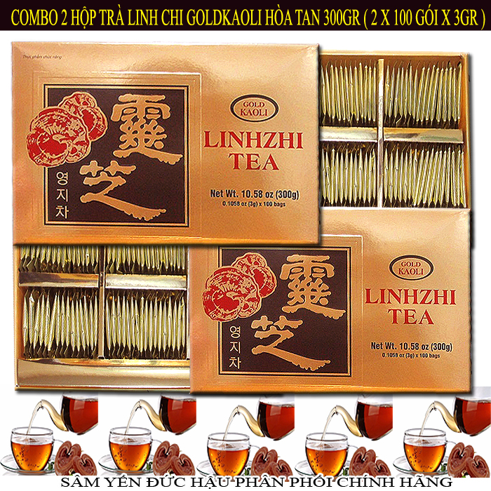 Date mới 2025 Combo 2 Hộp Trà Linh Chi Gold Kaoli Hàn Quốc 2 hộp x 100 gói x 3gr