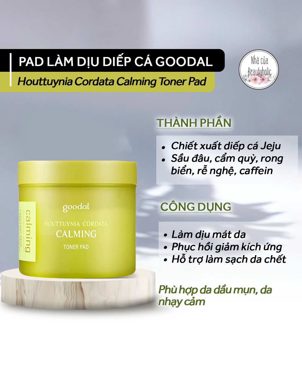 Pad dưỡng diếp cá goodal houttuynia cordata calming toner pad