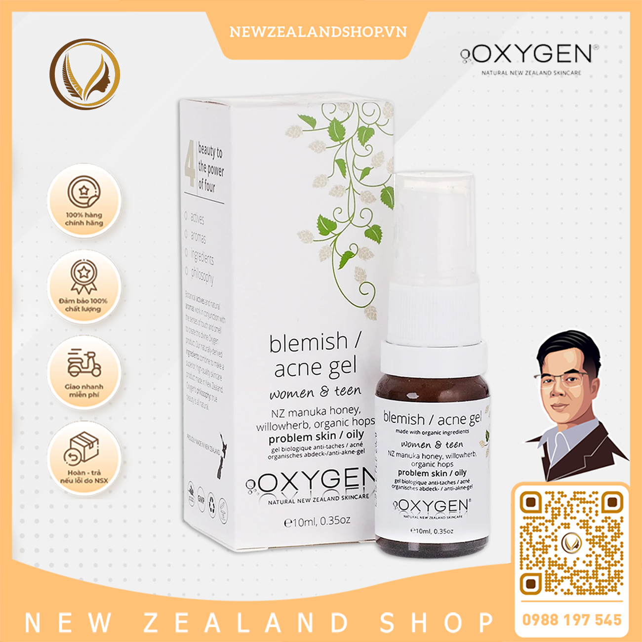 Gel làm mờ vết thâm mụn, da bị tổn thương OXYGEN Blemish Acne Gel 10ml