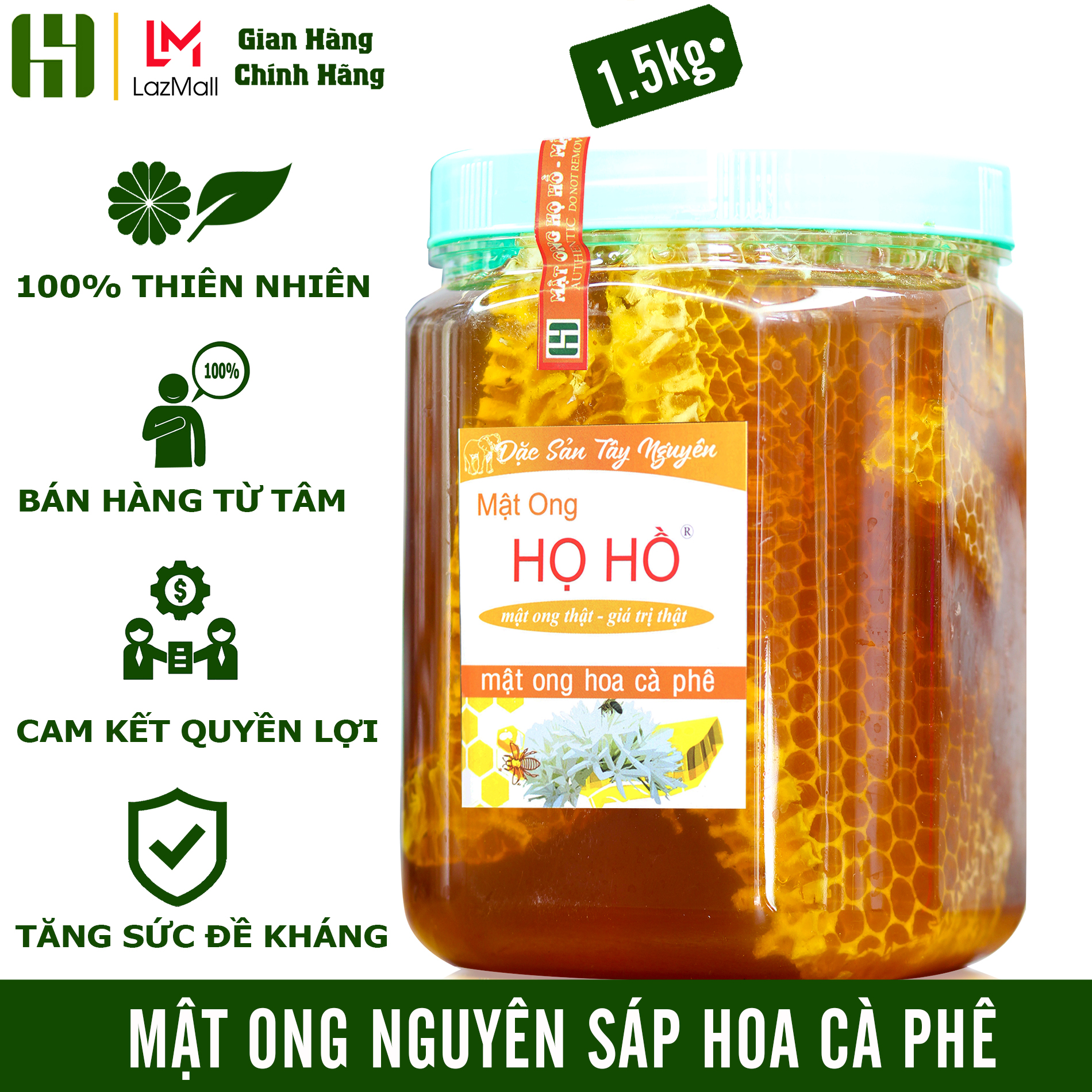 [SIÊU PHẨM VIP] 1.5KG mật ong nguyên sáp đặc biệt, mật ong tổ - thương hiệu mật ong Họ Hồ mật thật giá trị thật - mật ông Honey - Cam kết mật ong rừng hoa cafe - mật ông nguyên chất - mật ong hoa cà phê