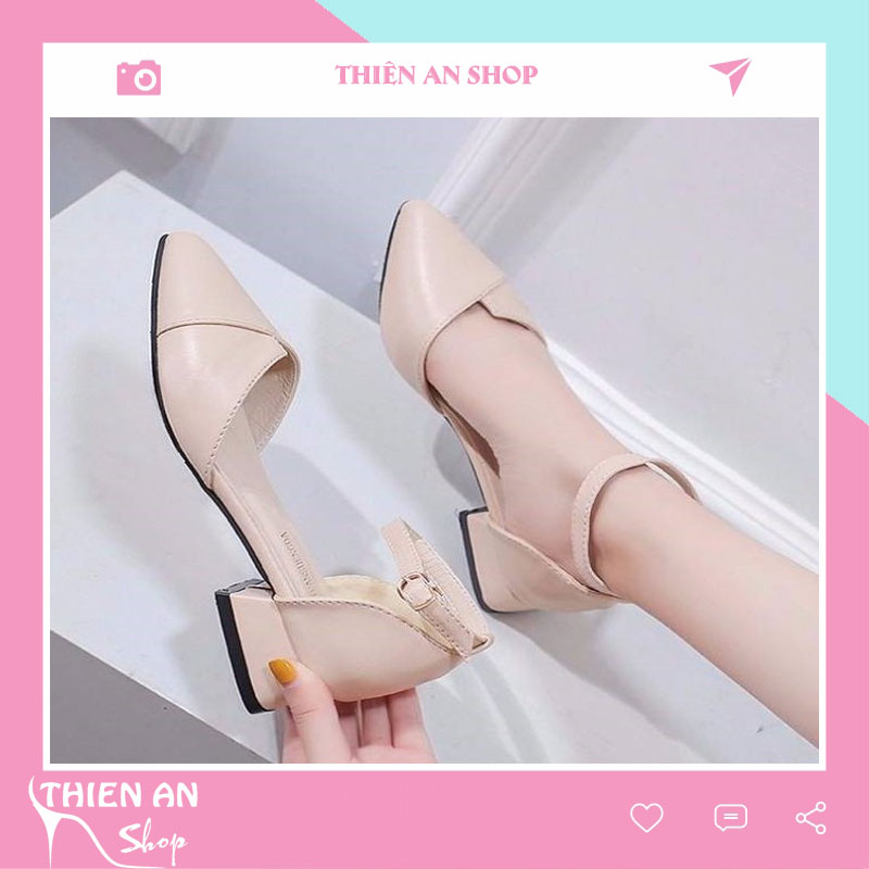 Giày Nữ Bít Gót đế vuông mũi nhọn Thiên An