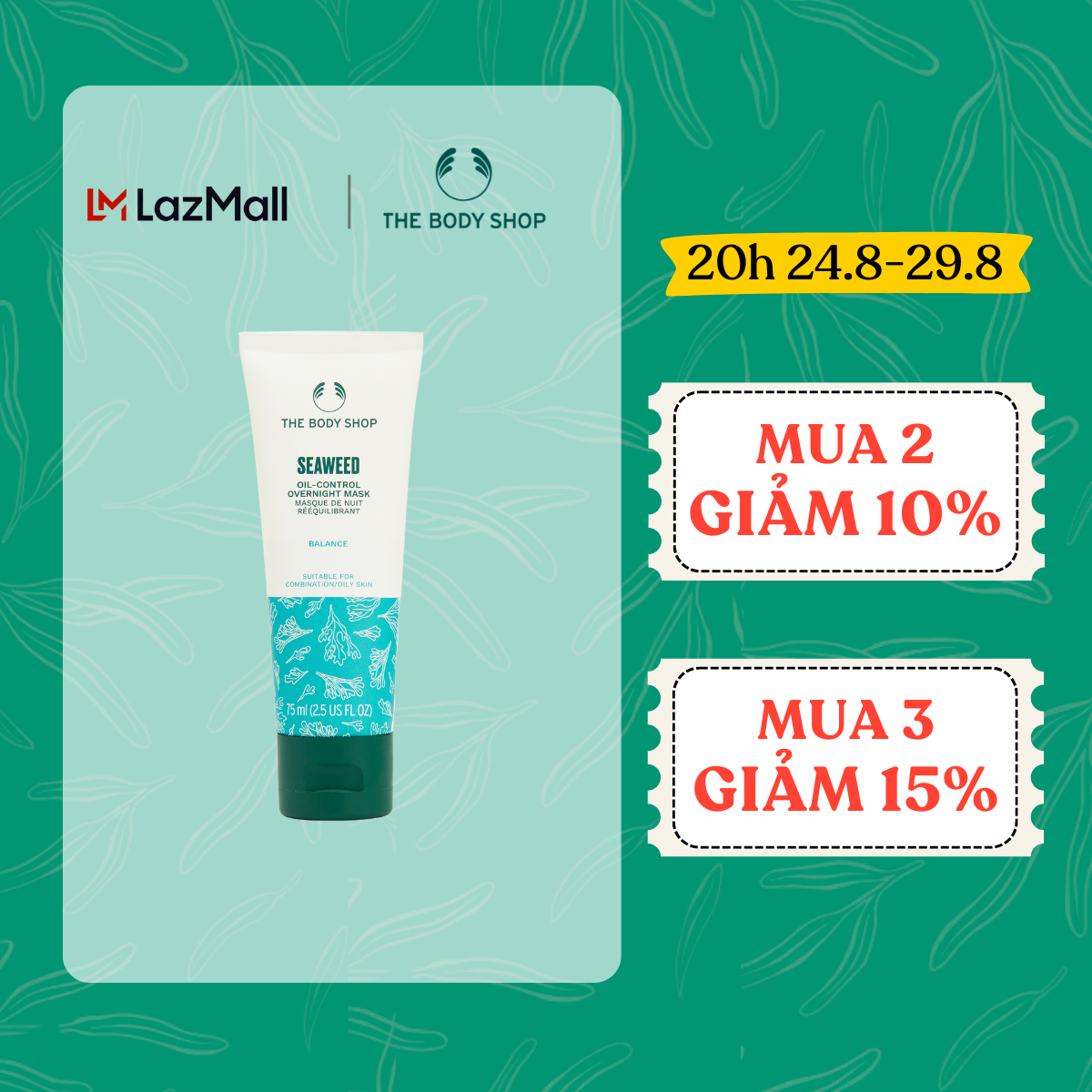 Mặt nạ ngủ tảo biển seaweed oil-control overnight mask 75ml the body shop
