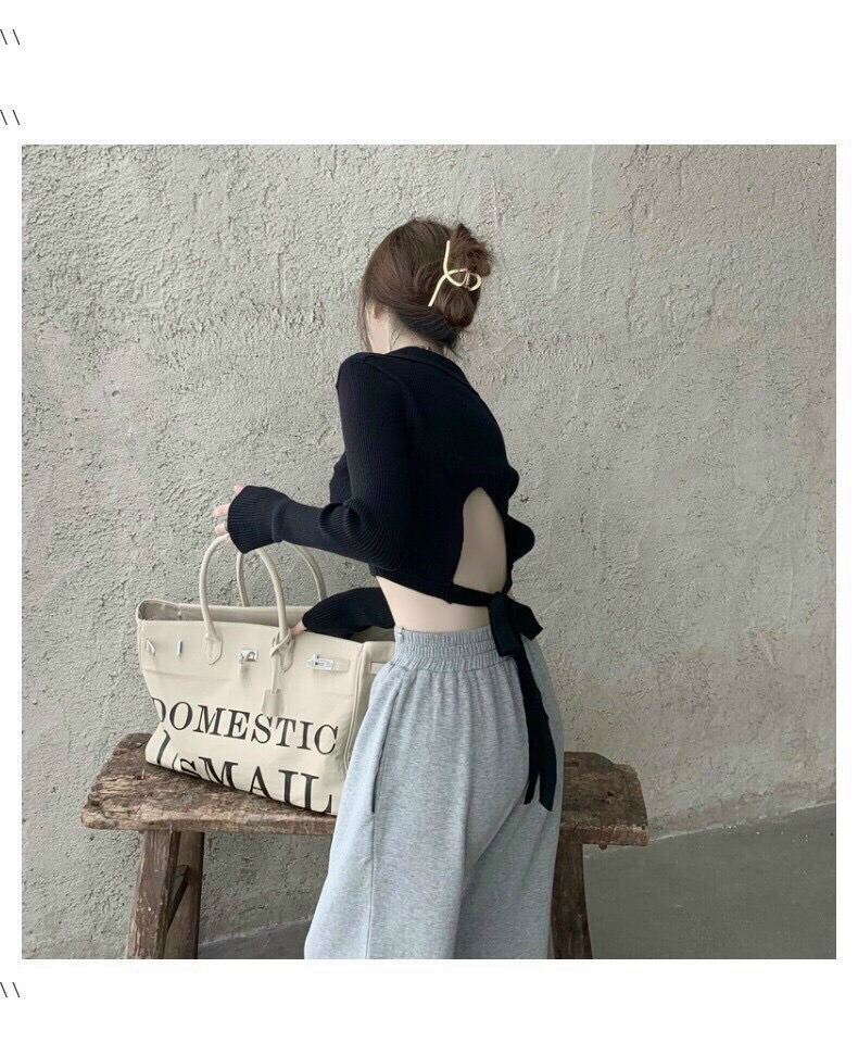 Áo thun nữ tay dài khoéc lưng cột nơ