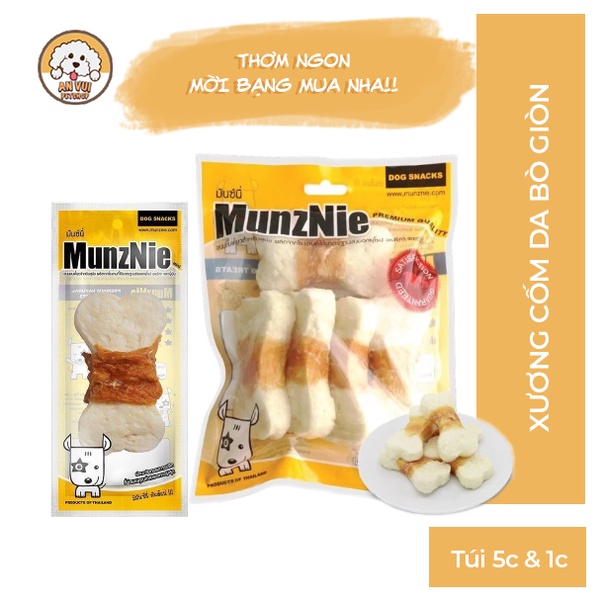 Free ship max xương cốm sữa da bò giòn quấn gà munznie dành cho chó mèo thơm miệng gói 5 cây / 1 cây- anvui petshop