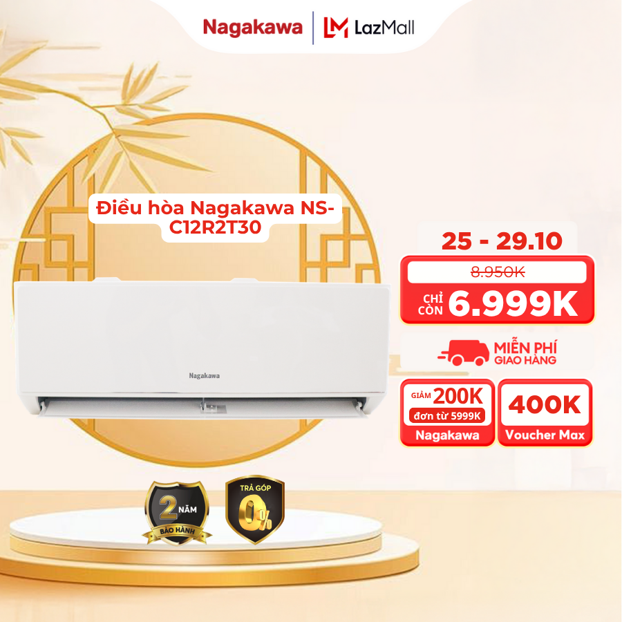 Điều hòa/ Máy lạnh 1 chiều Nagakawa 12000BTU/H NS-C12R2T30 - Sử dụng môi chất lạnh thế hệ mới R32- M