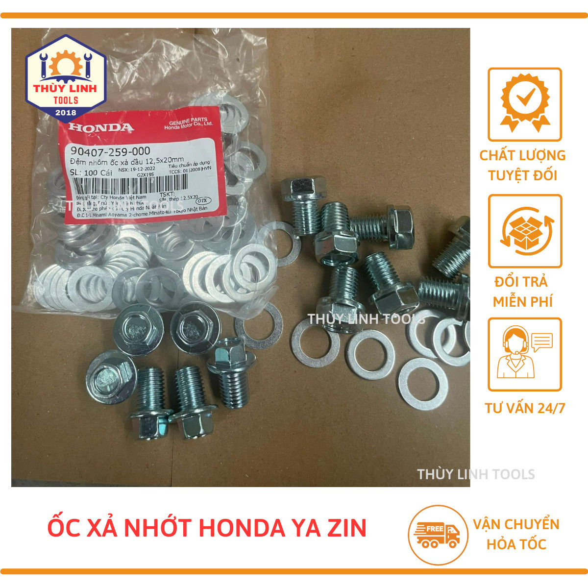 Ốc xả nhớt xe máy honda và yamaha zin kèm long đen - thùy linh tools