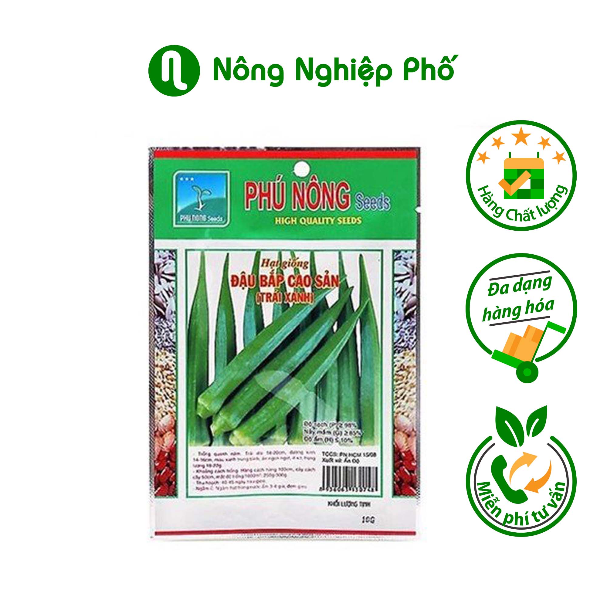 Hạt giống đậu bắp cao sản (trái xanh) Phú Nông - Gói 10 gram - Nông Nghiệp Phố