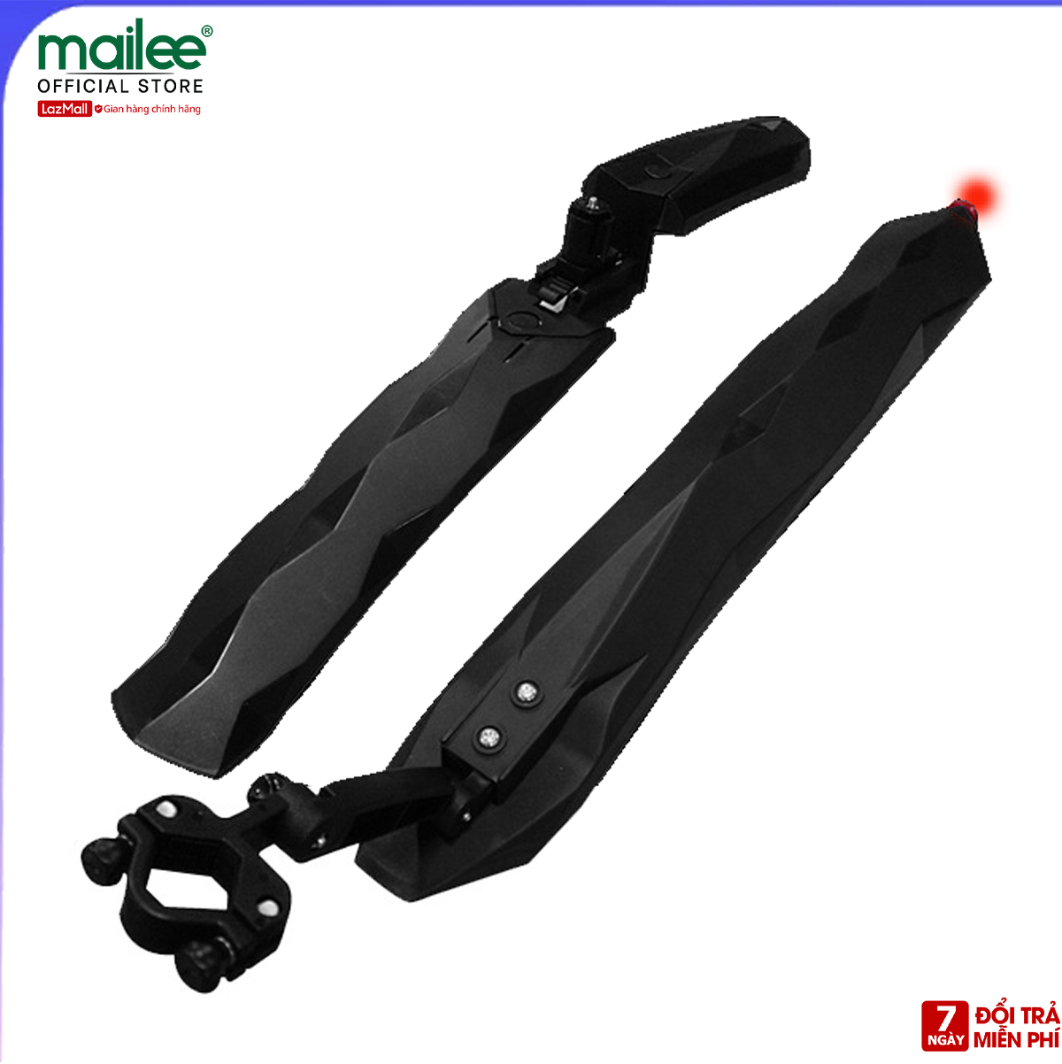 Bộ vè chắn bùn leo núi thể thao siêu dẻo mềm chống gãy trước và sau cho xe đạp địa hình, MTB tích hợp đèn Led đuôi cảnh báo phía sau màu đỏ 2 in 1 Mai Lee