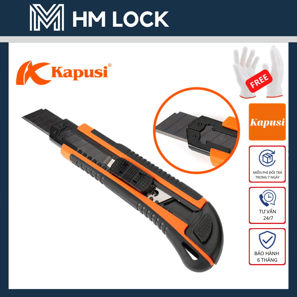 Dao rọc giấy 3 lưỡi bản rộng thép sk5 cao cấp 18mm kapusi k-8747 - hàng chính hãng