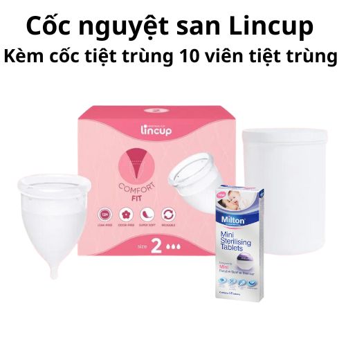 Cốc nguyệt san Lincup + cốc tiệt trùng+1 vỉ tiệt trùng+túi vải