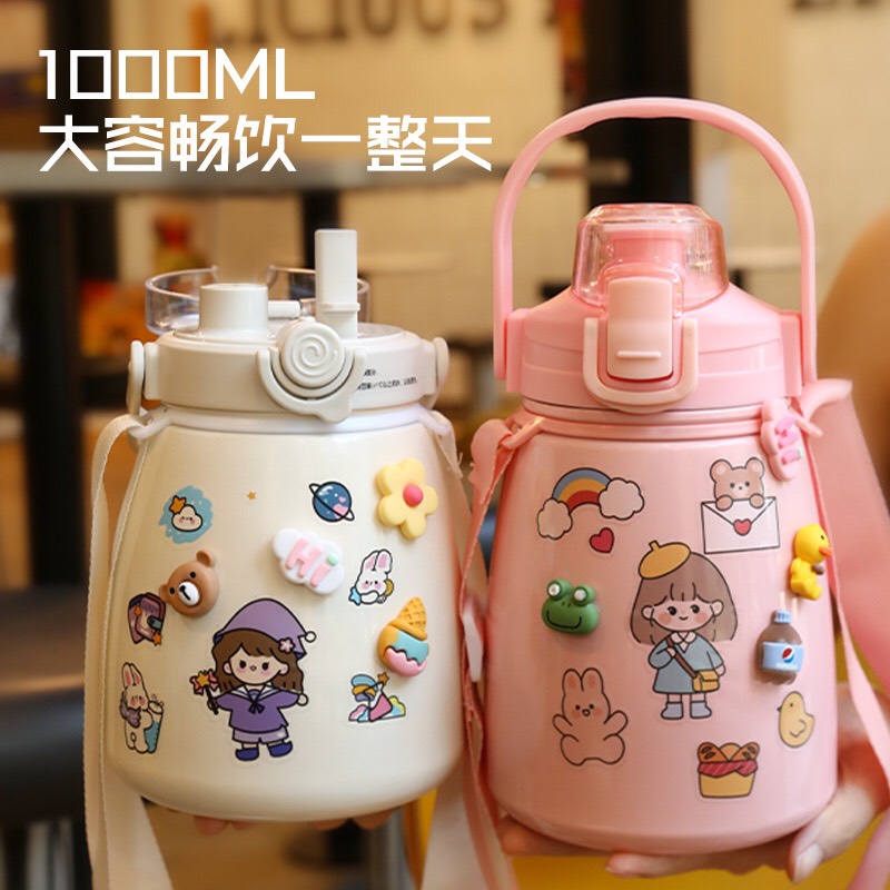 Bình giữ nhiệt 1l,1000ml, bình nước cute, chai lõi 304