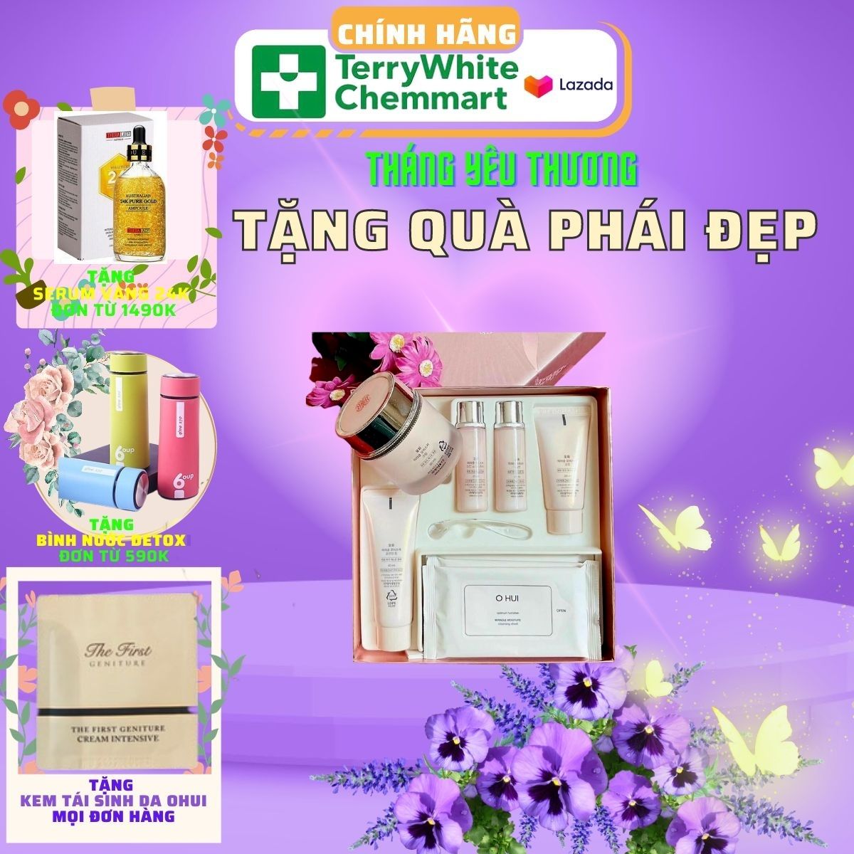 Set kem dưỡng ẩm trắng hồng ohui Hàn Quốc