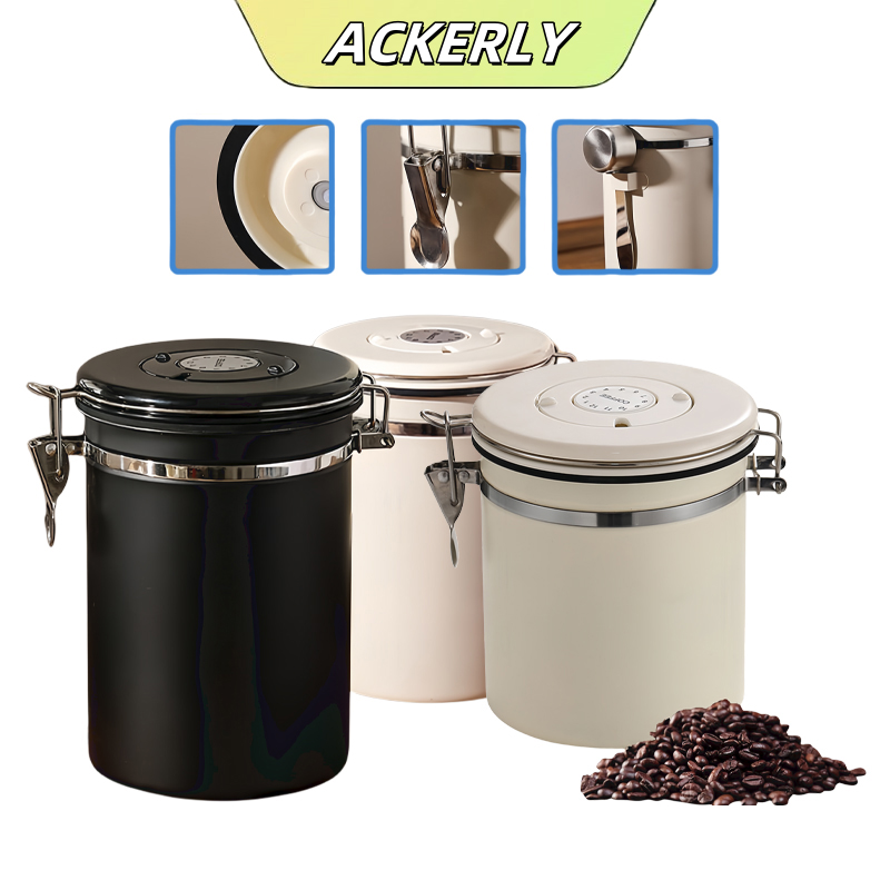 Hộp đựng cà phê chuyên dụng-Lớp lót inox 304 có thìa inox, lớp lót inox 304 có ghi ngày bảo quản, van xả CO2 1500ML 1800ML