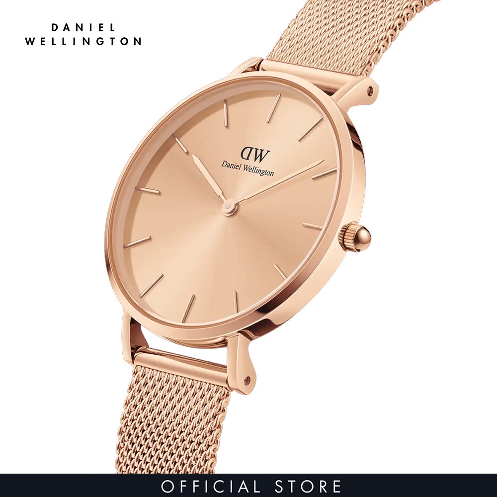 Đồng hồ nữ Daniel Wellington dây lưới - Petite Unitone mặt vàng hồng - vỏ vàng hồng
