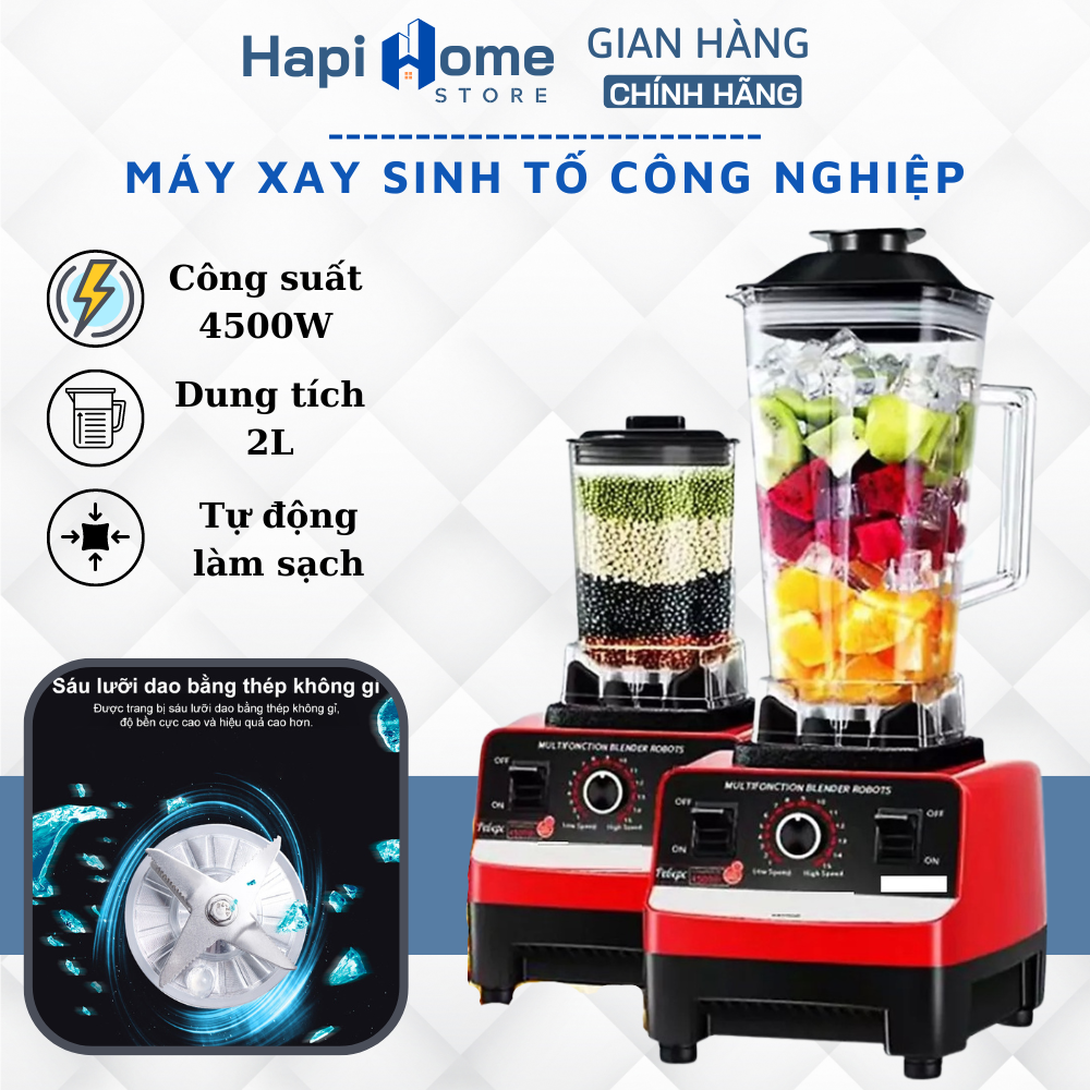 Máy xay sinh tố công nghiệp silver crest công suất 4500w, máy xay 2 cối đa năng xay đá, rau, thịt, cá,...