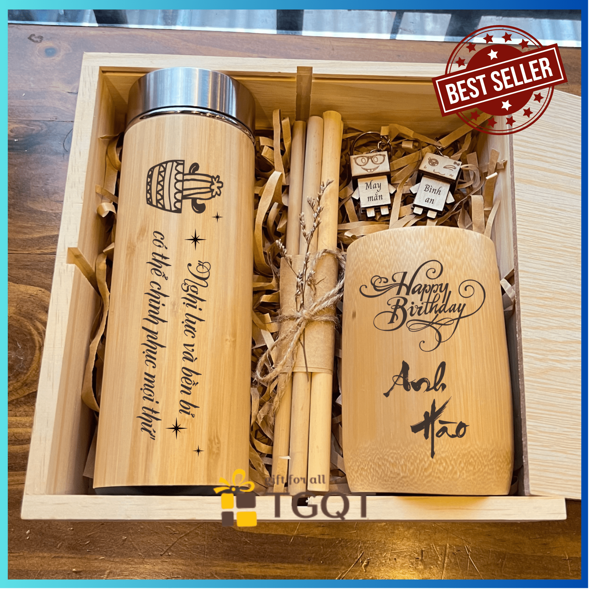 Set quà tặng cao cấp - Combo quà tặng bình giữ nhiệt & cốc tre khắc hình và chữ theo yêu cầu - quà tặng sinh nhật ý nghĩa cho cả nam và nữ